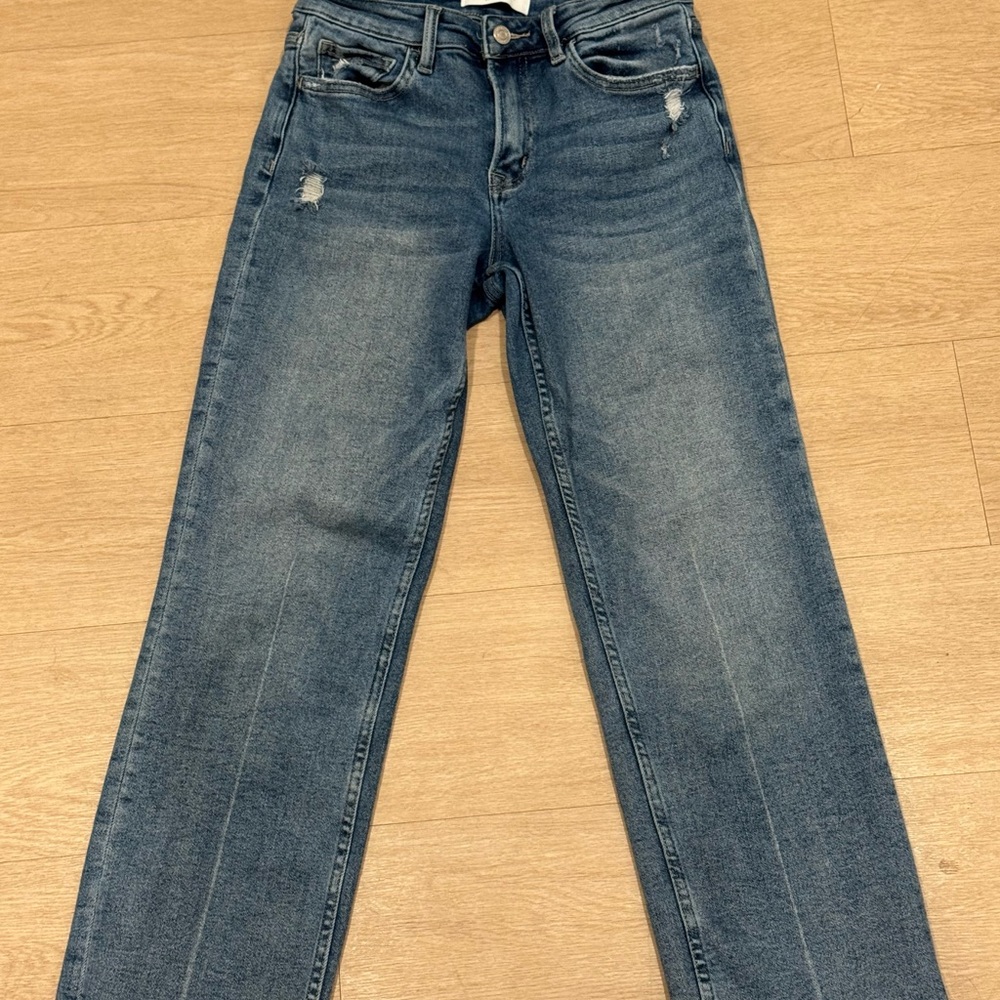Lovervet by Vervet Highrised Distressed Hem Slim Wide Jeans
